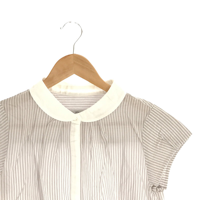 IENA / イエナ コットン レーヨン ストライプ 丸襟 比翼 フレンチスリーブ クレリック シャツ ブラウス