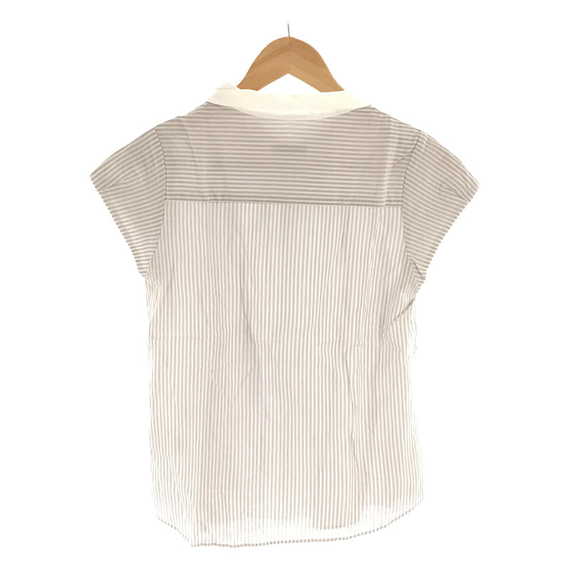 IENA / イエナ コットン レーヨン ストライプ 丸襟 比翼 フレンチスリーブ クレリック シャツ ブラウス