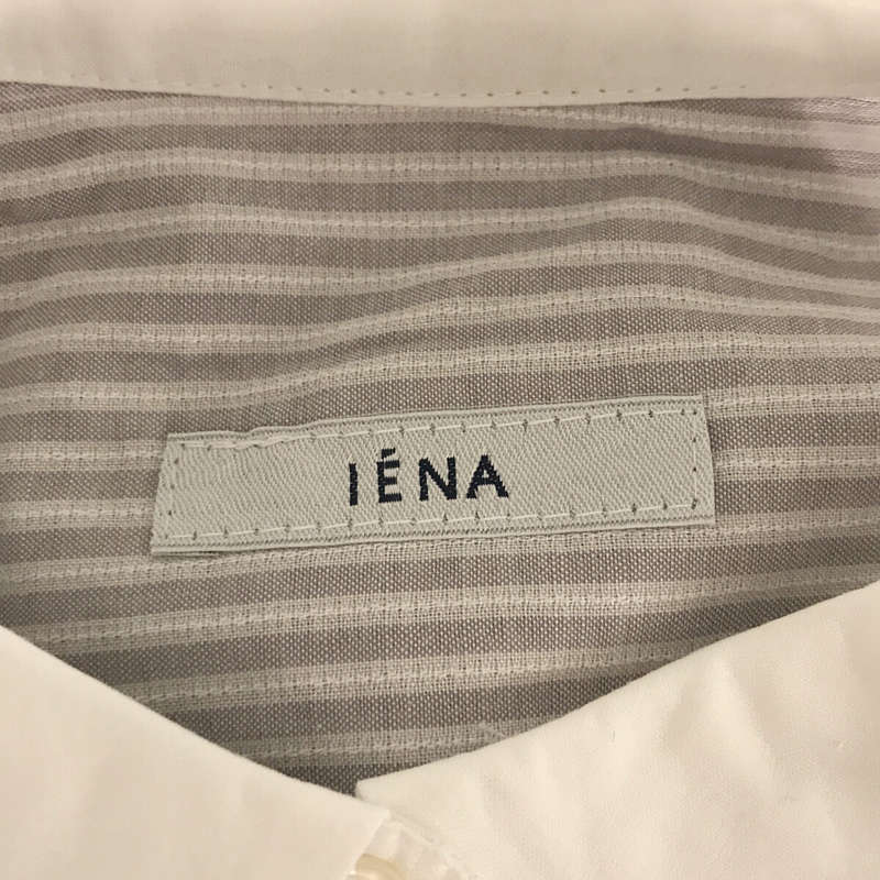 IENA / イエナ コットン レーヨン ストライプ 丸襟 比翼 フレンチスリーブ クレリック シャツ ブラウス