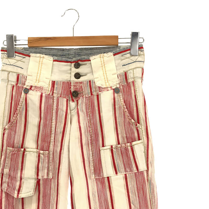 MARITHE + FRANCOIS GIRBAUD / マリテ＋フランソワ ジルボー コットン ポリエステル リネン ストライプ ワイド ワーク パンツ