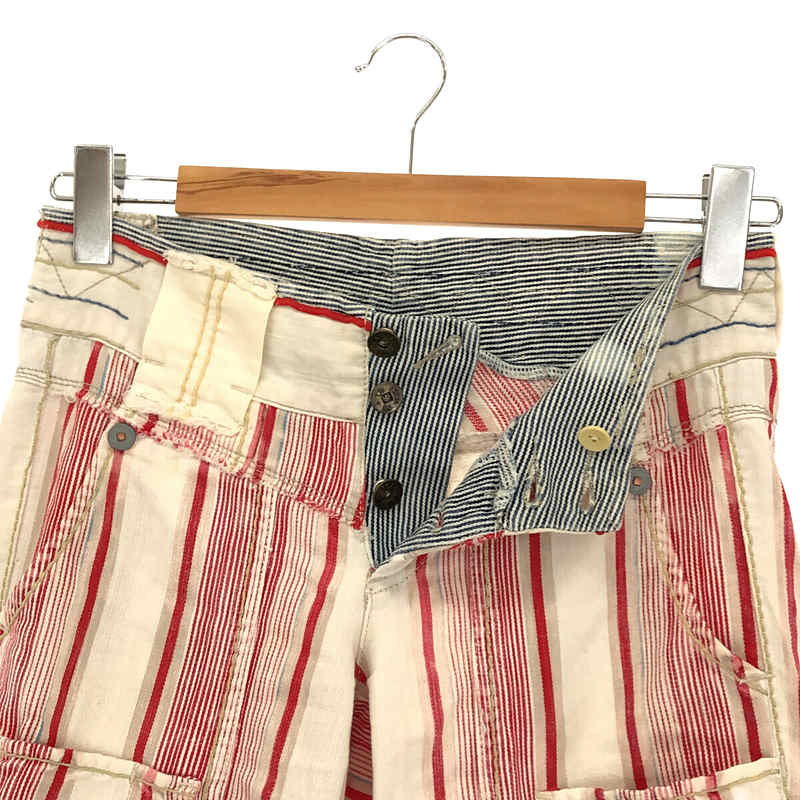 MARITHE + FRANCOIS GIRBAUD / マリテ＋フランソワ ジルボー コットン ポリエステル リネン ストライプ ワイド ワーク パンツ