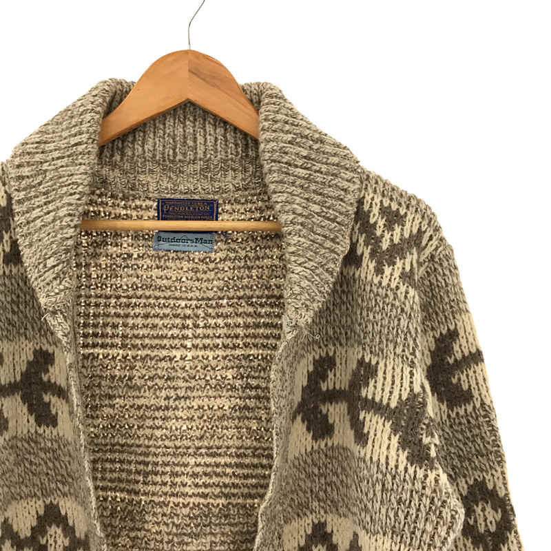 PENDLETON / ペンドルトン 70s VINTAGE ヴィンテージ USA製 Outdoor Man ウール ボタンレス ショール カラー ノルディック ニット カーディガン