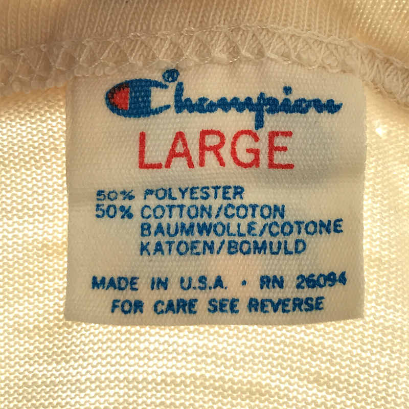 CHAMPION / チャンピオン 80s VINTAGE USA製 コットン ポリエステル バイカラー プリント ヘンリーネック 5分袖