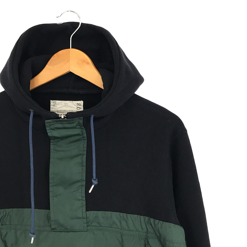 sacai / サカイ × THE NORTH FACE ノース フェイス コラボ “THE”hybrid 異素材 切替 ナイロン スウェット プルオーバー パーカー アノラック フーディー