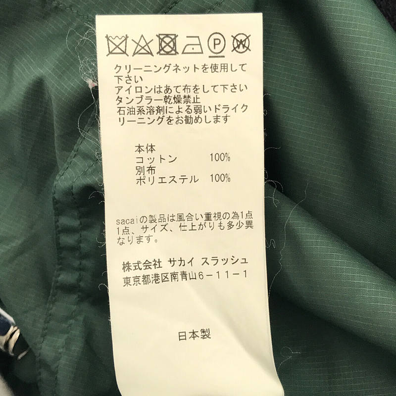 sacai / サカイ × THE NORTH FACE ノース フェイス コラボ “THE”hybrid 異素材 切替 ナイロン スウェット プルオーバー パーカー アノラック フーディー