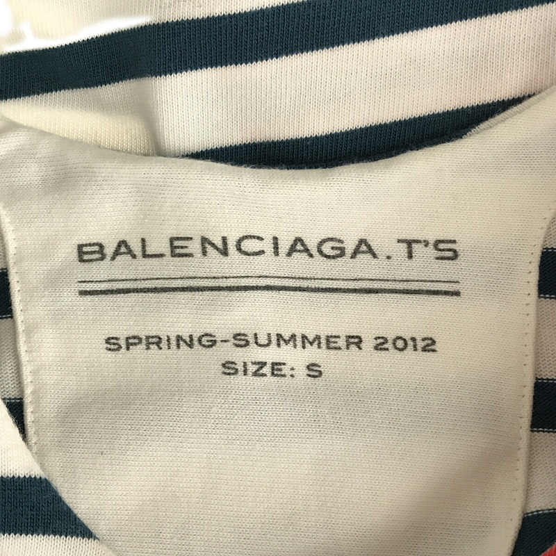 BALENCIAGA / バレンシアガ コットン ロゴ だまし絵 プリント ボーダー Tシャツ