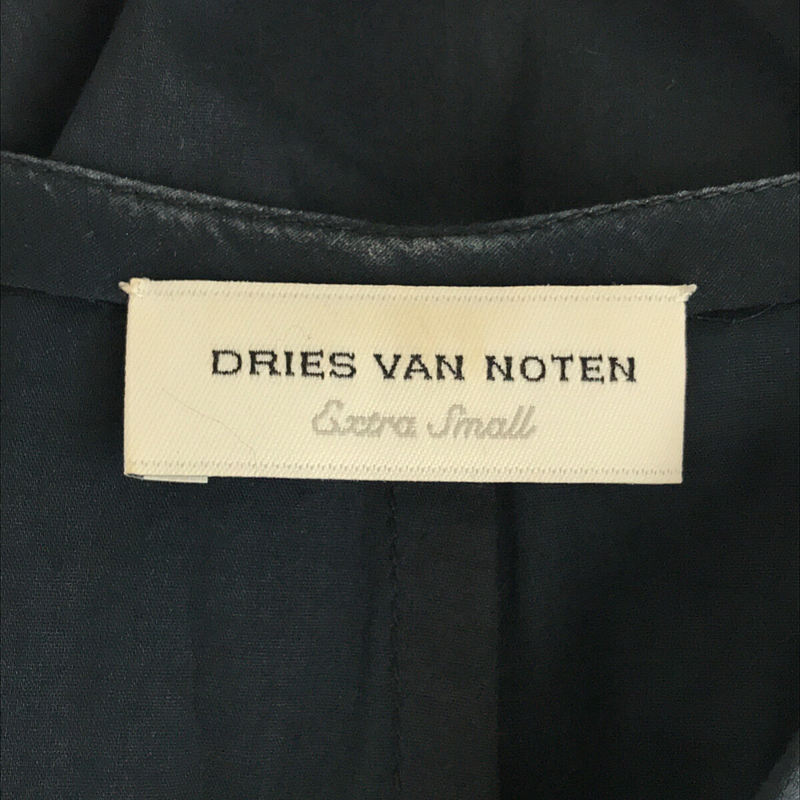DRIES VAN NOTEN / ドリスヴァンノッテン ベルギー製 コットン サテン 切替 オープンカラー プリーツ ティアード ワンピース