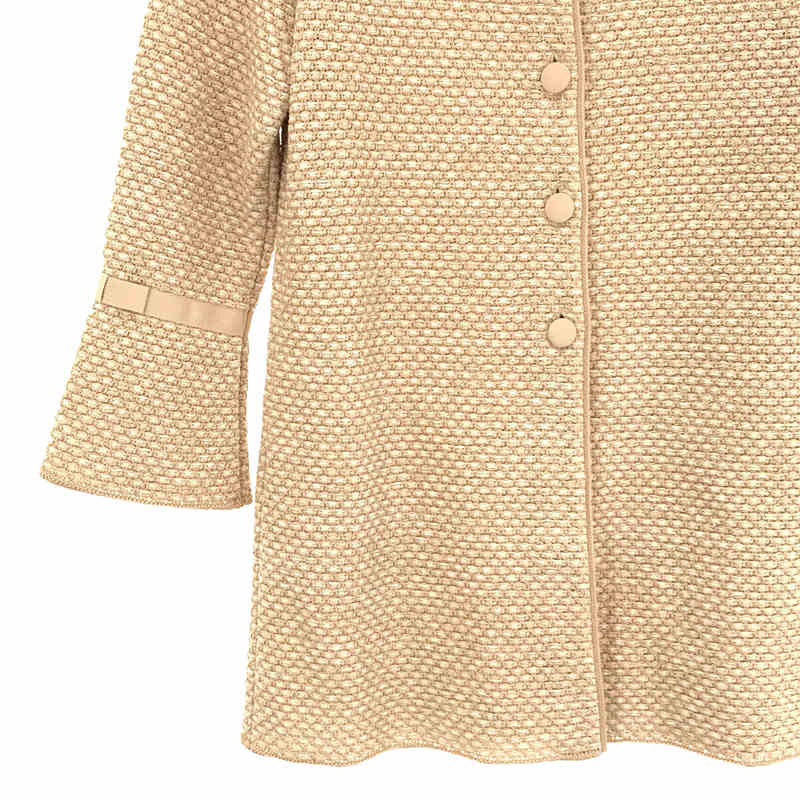 その他 ラメ ジャガード くるみボタン 袖 テープ 装飾 ノーカラー ニット コート