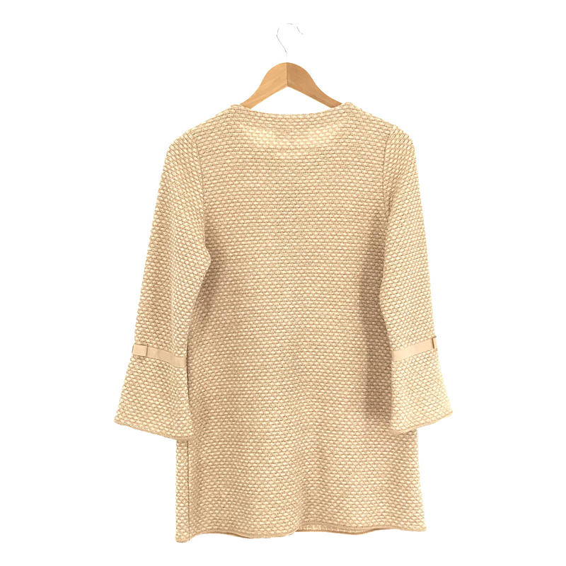 その他 ラメ ジャガード くるみボタン 袖 テープ 装飾 ノーカラー ニット コート