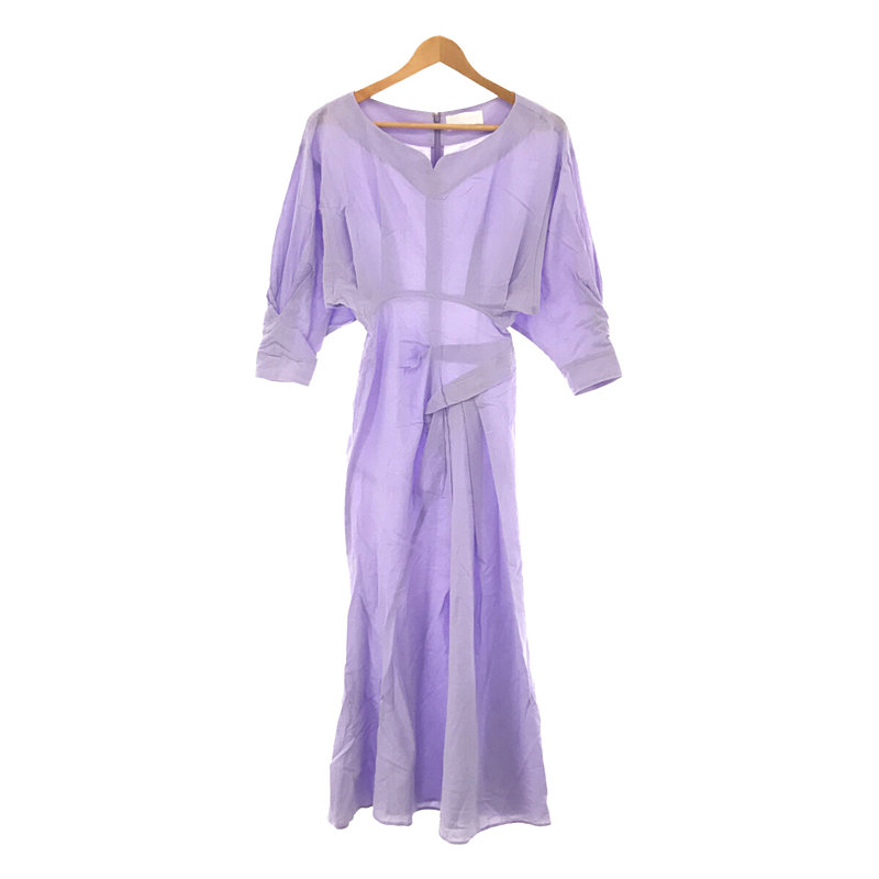 Crepe Wide Neck Classic Dress - purple ワンピース ちりめん素材