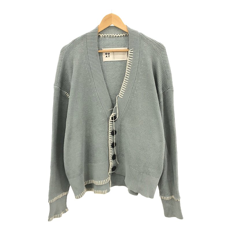 OFFICE CARDIGAN コットン ブランケットステッチ ニットカーディガン