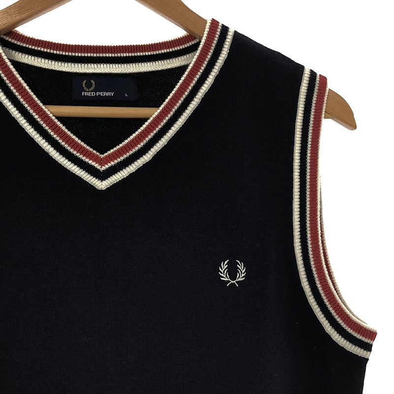 FRED PERRY / フレッドペリー ウール混 月桂樹 ロゴ刺しゅう Vネック チルデン ニットベスト