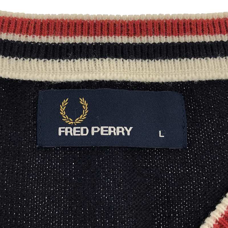 FRED PERRY / フレッドペリー ウール混 月桂樹 ロゴ刺しゅう Vネック チルデン ニットベスト