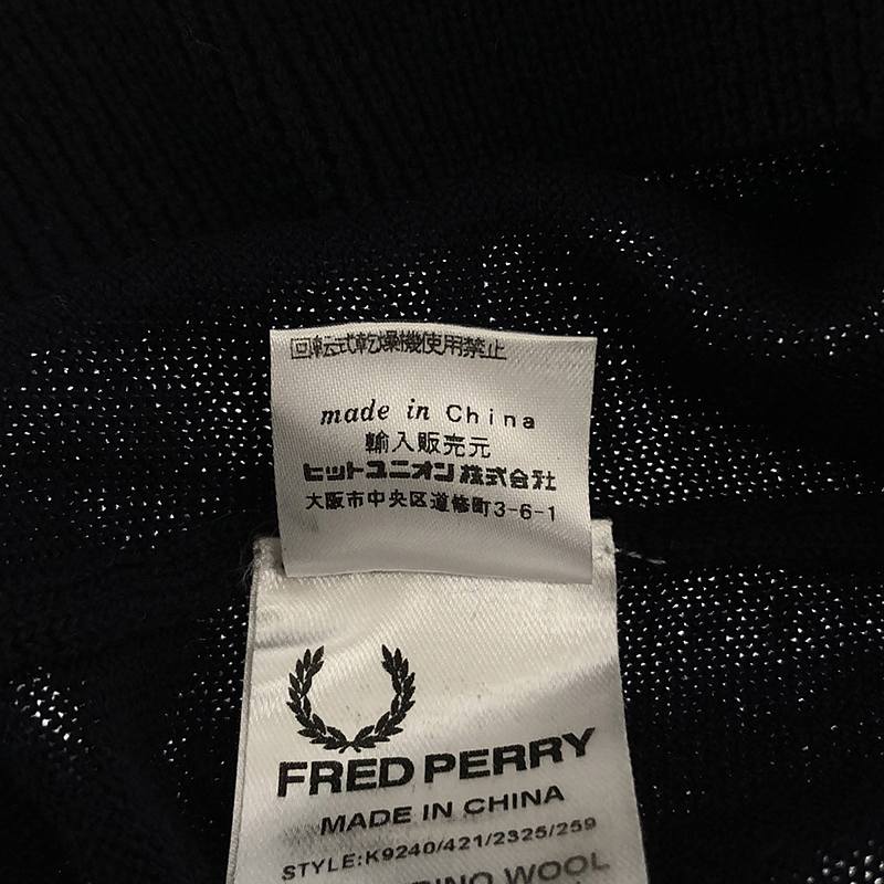 FRED PERRY / フレッドペリー メリノウール 月桂樹 ロゴ刺しゅう ハイゲージ Vネックニット