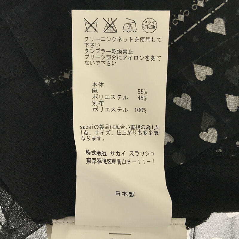 sacai luck / サカイラック バックプリーツ ハートシフォン異素材切替 リネンニットTシャツ