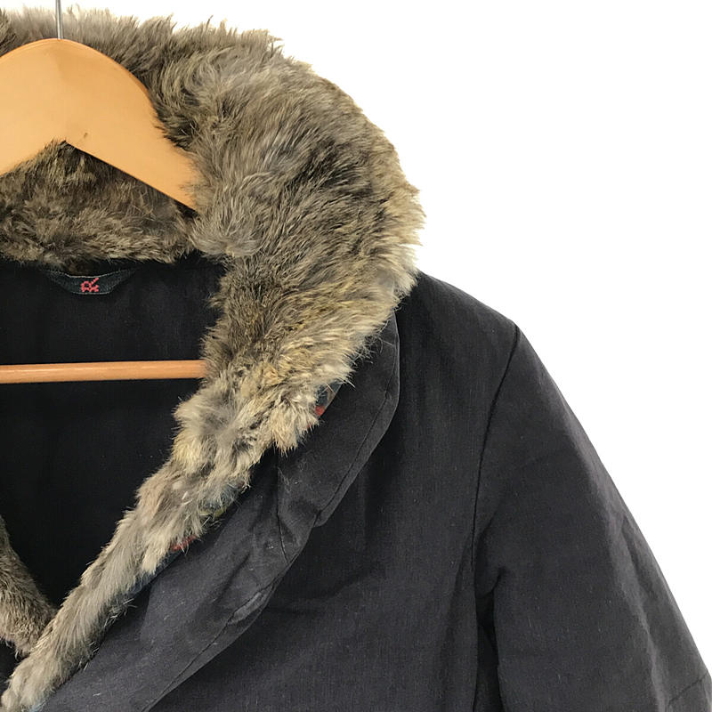 45r / フォーティファイブアール ラビットファー付き 更紗柄 ショールカラー インディゴ ダウンジャケット