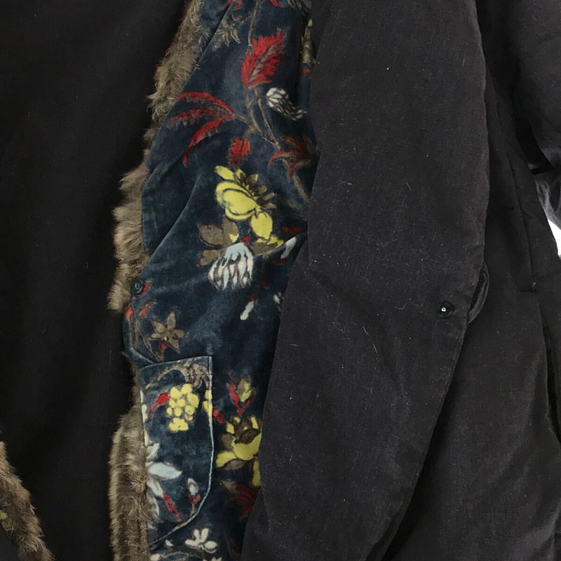 45r / フォーティファイブアール ラビットファー付き 更紗柄 ショールカラー インディゴ ダウンジャケット