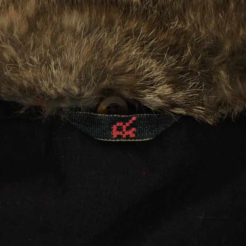 45r / フォーティファイブアール ラビットファー付き 更紗柄 ショールカラー インディゴ ダウンジャケット