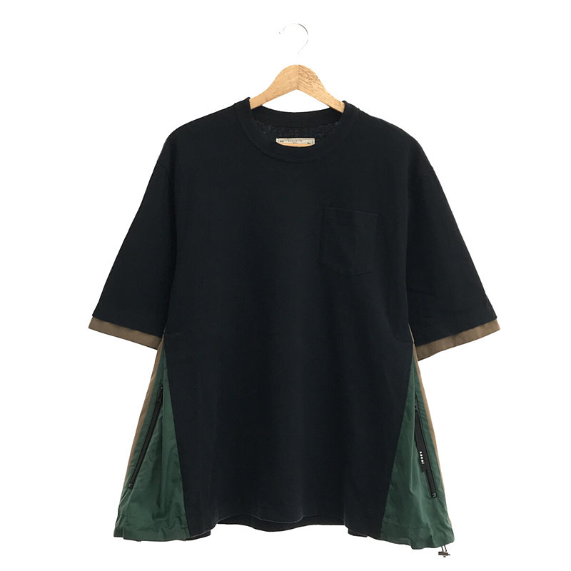 Cotton T-Shirt / 異素材 ドッキング サイドポケット Tシャツ