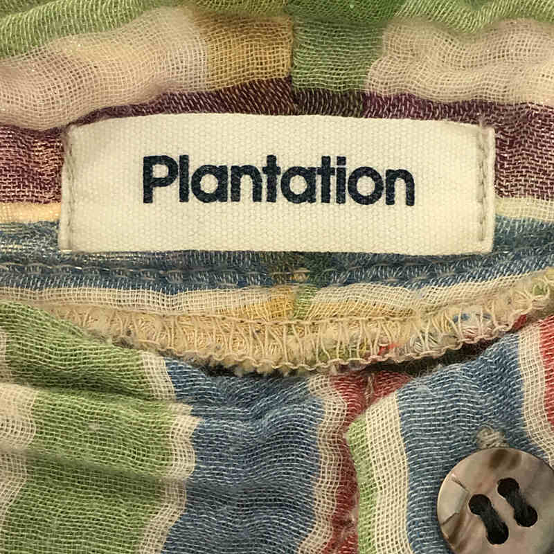 Plantation / プランテーション コットン ウール ガーゼ マルチカラー ハイネック ブラウス