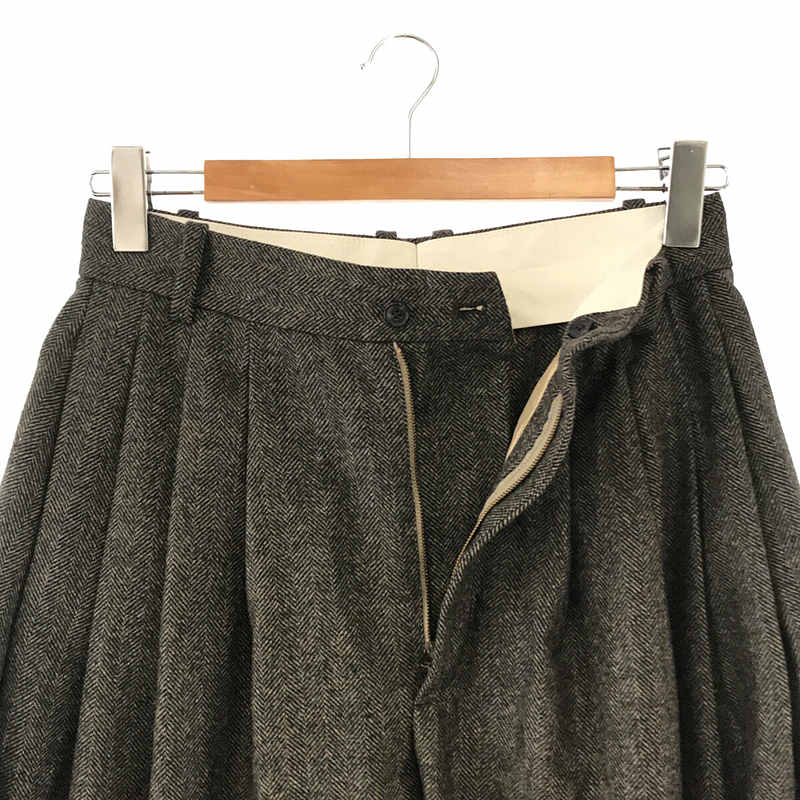 【美品】  HED MAYNER / ヘドメイナー | 2021AW | 8 PLEAT PANT ヘリンボーンツイード 8プリーツパンツ | S | BLACK GREY HERRINGBONE | メンズ