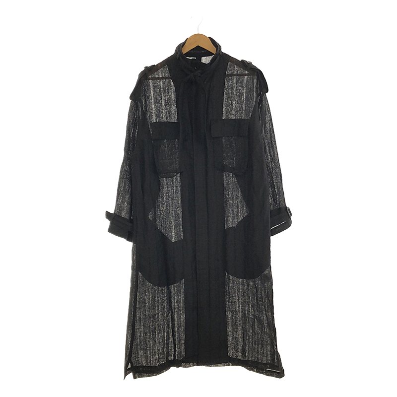 RAISED STRIPE MILITARY DRESS SHIRT COAT リネン ストライプ柄 ミリタリー ドレス シャツ ハイネックコート