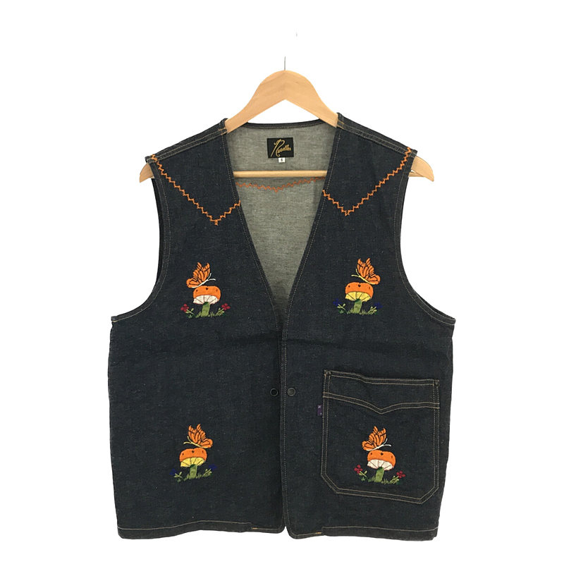 EDIFICE 取扱い P&M EMB. VEST - 10.5OZ C/L/PU DENIM 刺繍 デニム ベストNeedles / ニードルス