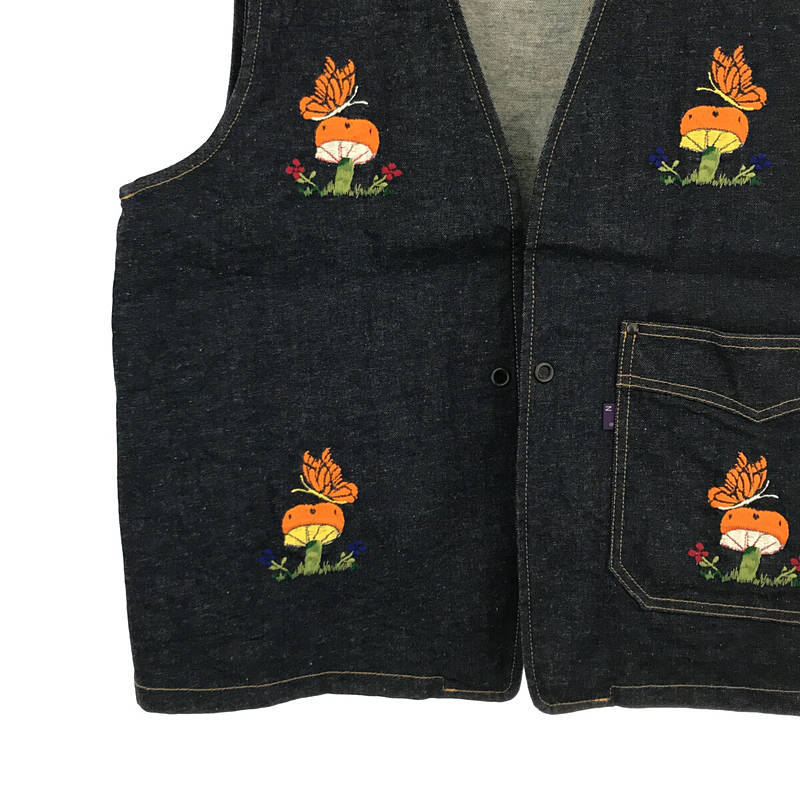 EDIFICE 取扱い P&M EMB. VEST - 10.5OZ C/L/PU DENIM 刺繍 デニム ベストNeedles / ニードルス