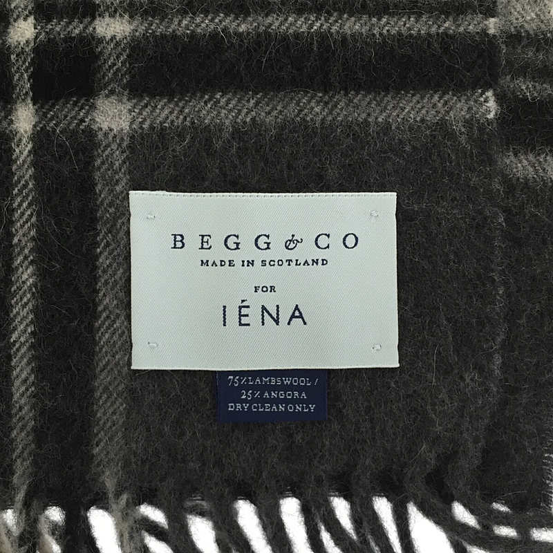 × BEGG&CO ベグアンドコー 別注 ラム ウール アンゴラ タータンチェック フリンジ 大判 ストールIENA / イエナ