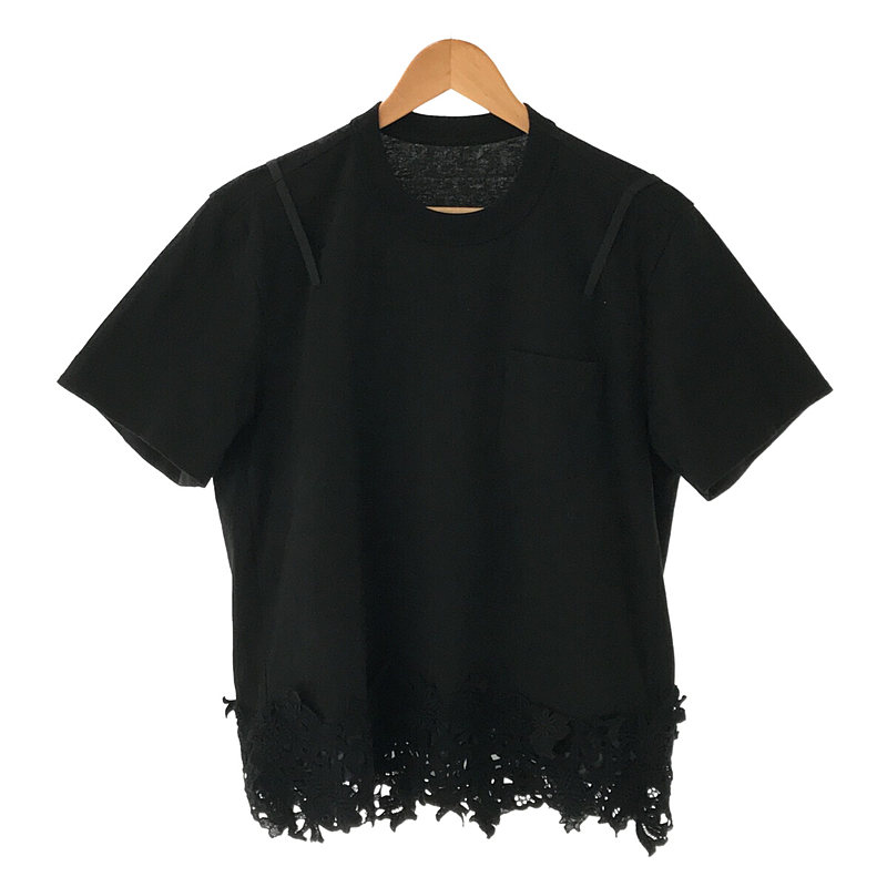 Cotton Jersey x Lace T-Shirt コットンジャージー レース 切替 ポケット Tシャツ カットソー ブラウス