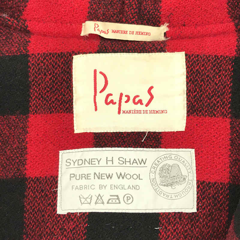 PAPAS / パパス × SYDNEY H SHAW ウール メルトンロゴ 刺繍 チェック ライニング ダッフル コート