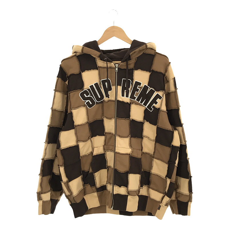 Supreme Reverse Patchwork Zip Up Hooded Sweatshirt Brown