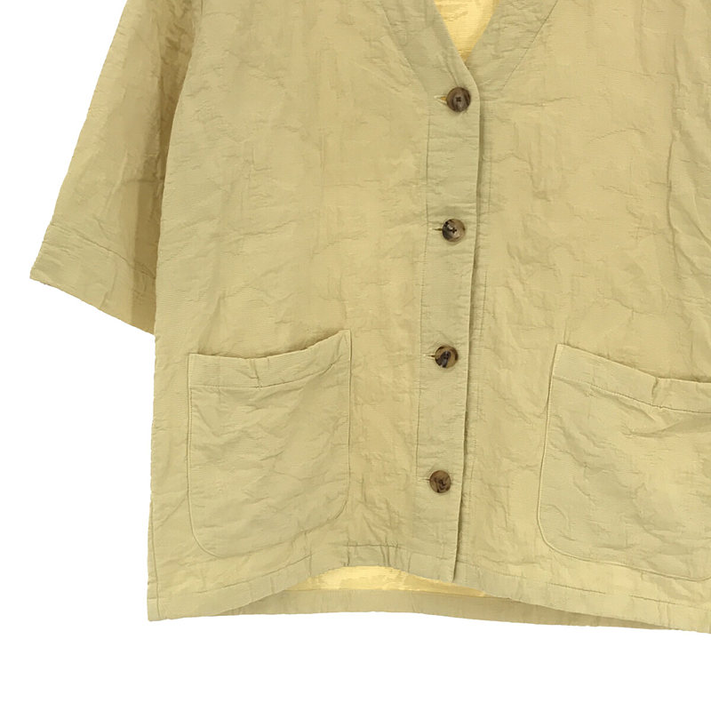 COTTON JACQUARD V NECK 5SLEEVE SHIRT コットン ジャガード Vネック ハーフスリーブ シャツ6(ROKU) / ロク