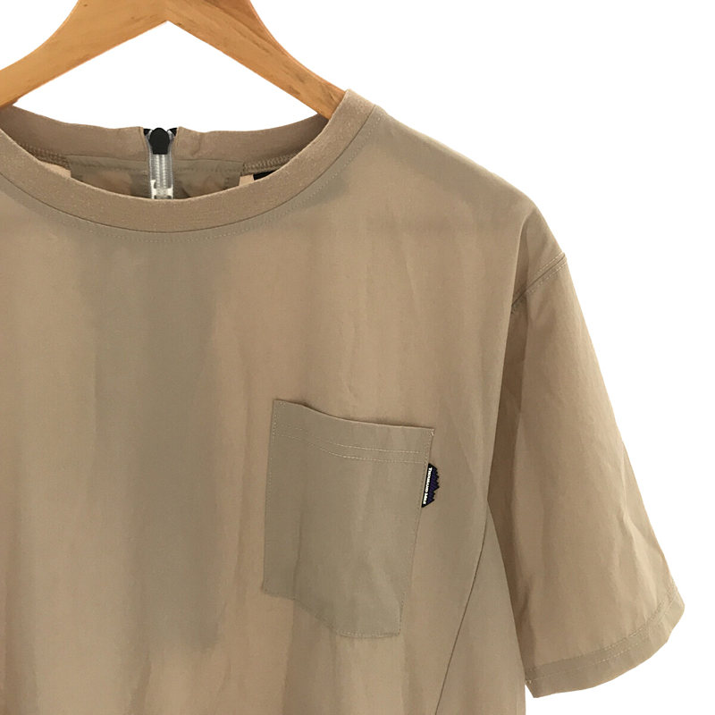 その他 胸ポケット ナイロン 5分袖フレア ロングワンピース