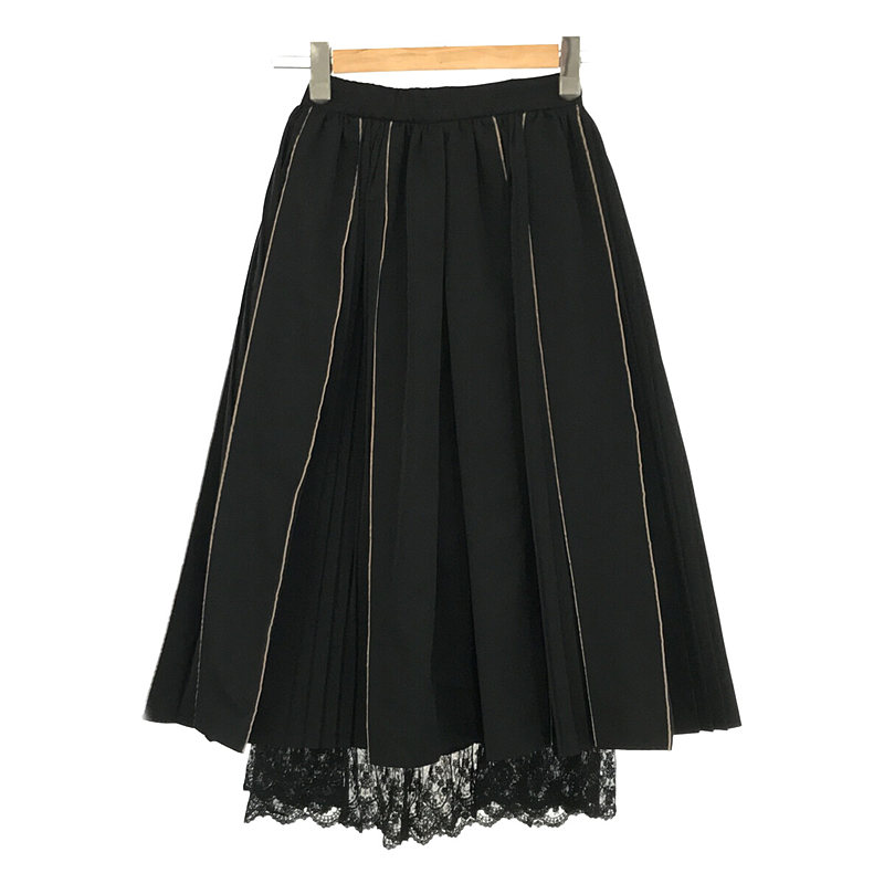 shape memory pleats skirt プリーツ レース レイヤード パイピング ロング フレア スカート