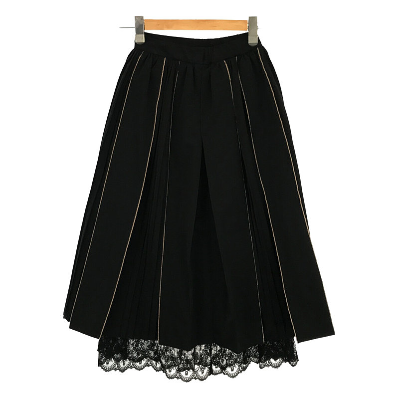 shape memory pleats skirt プリーツ レース レイヤード パイピング ロング フレア スカートrurumu: / 縷縷夢兎  るるむう