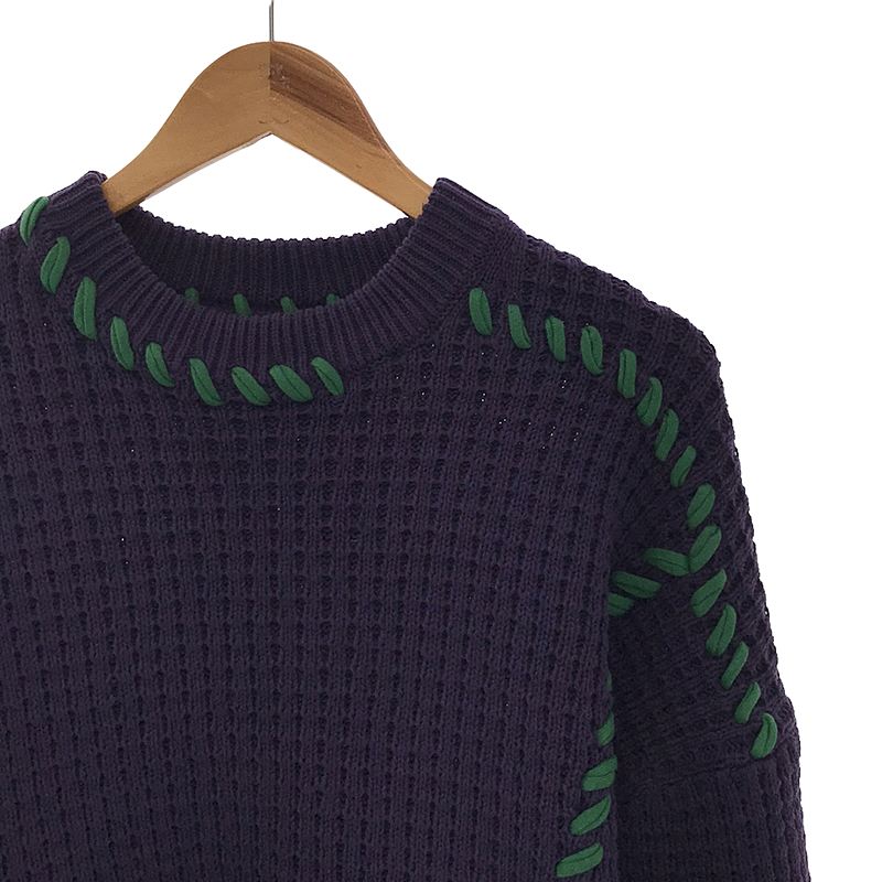 Maison Special / メゾンスペシャル 鬼ワッフルクレイジーステッチクルーネックニットプルオーバー