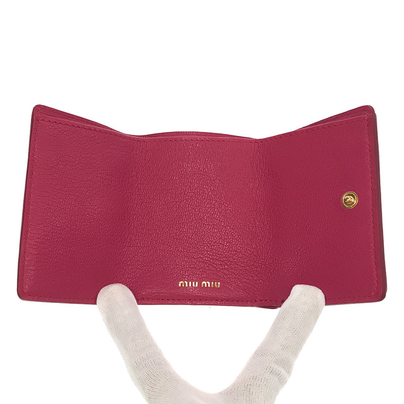 miu miu / ミュウミュウ MADRAS LOVE HEART MINI WALLET / マドラス コンパクト レザー ミニウォレット 折りたたみ財布