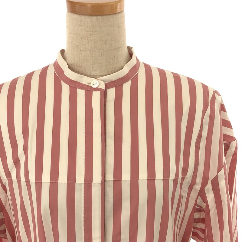 JIL SANDER / ジルサンダー コットン ストライプ バックギャザー バンドカラー ロング シャツワンピース