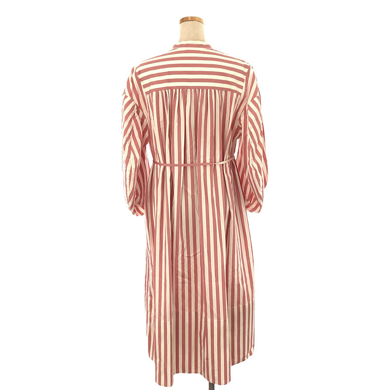 JIL SANDER / ジルサンダー コットン ストライプ バックギャザー バンドカラー ロング シャツワンピース