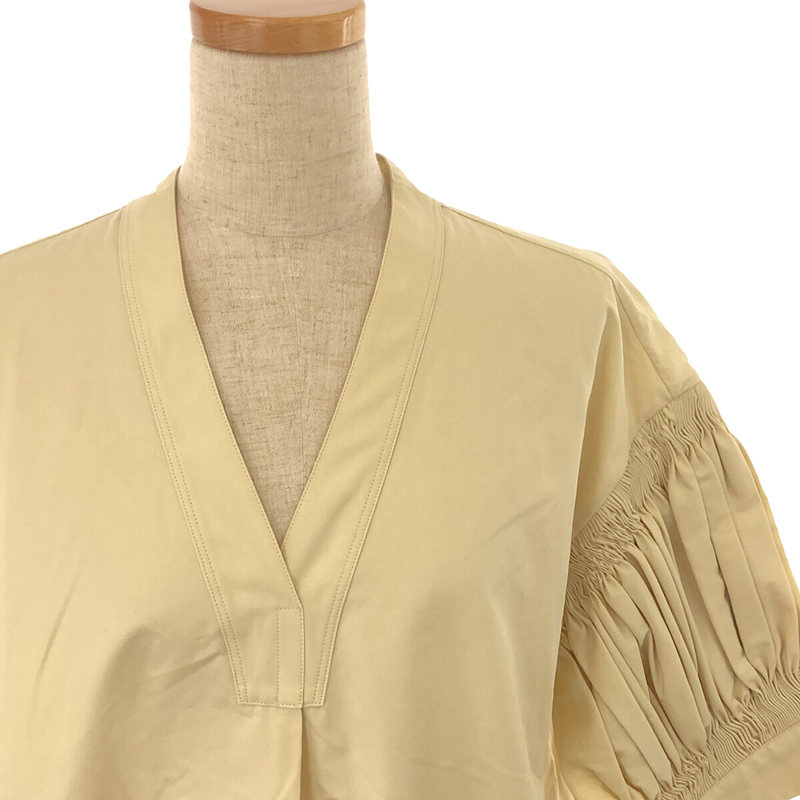 JIL SANDER / ジルサンダー 滝沢眞規子さん着用モデル / コットン ギャザースリーブ Vネックドレスワンピース