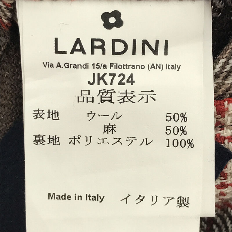 LARDINI / ラルディーニ イタリア製 ウール リネン チェック ノッチドラペル サイドベンツ 2B テーラード ジャケット ブートニエール付き