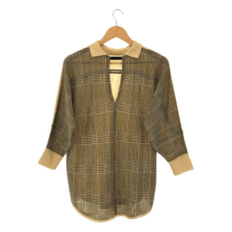 TAN / タン 2WAY リネン ラミー紺 グレンチェック × ライン ニット