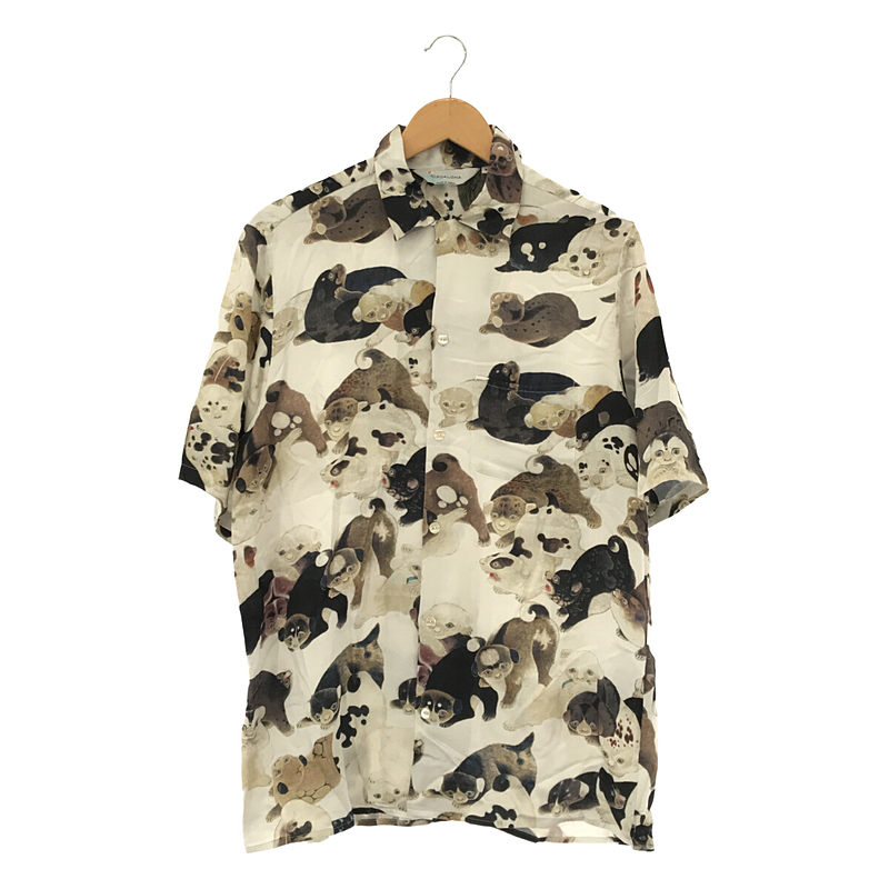 THE HUNDRED DOGS  Short Sleeve Shirt  絵師 伊藤若冲 構図の百犬図開襟 レーヨン オープンカラー シャツ