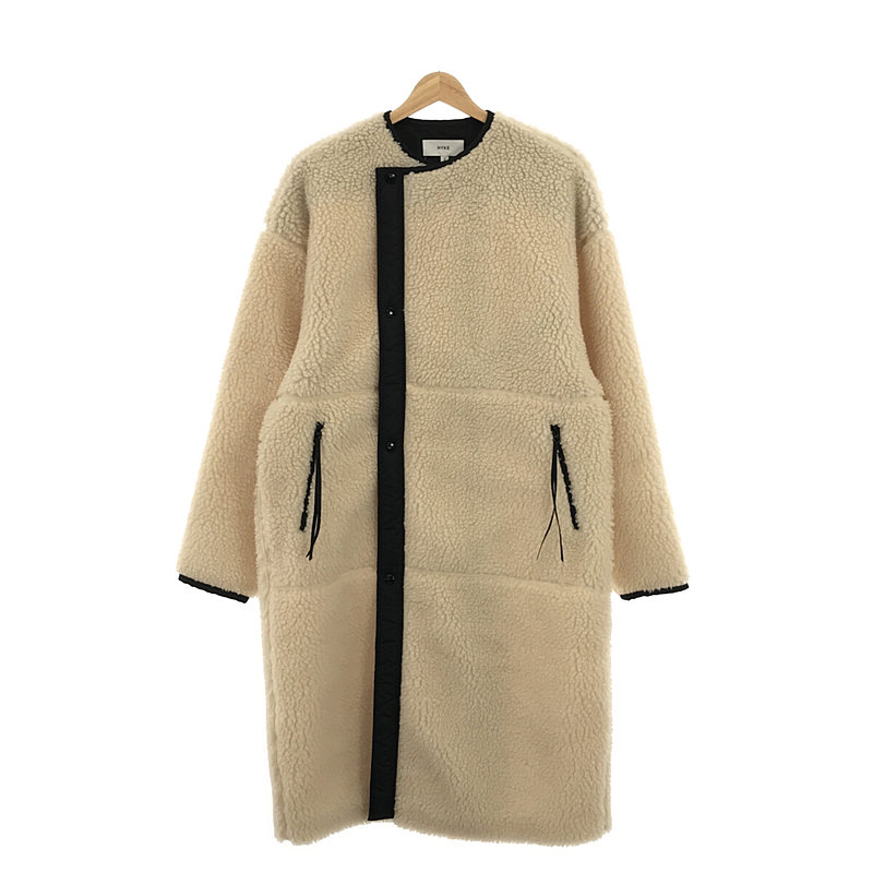 FAUX SHEARLING COAT ノーカラー ボア ロングコート