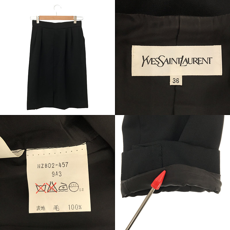 YVES SAINT LAURENT / イヴサンローラン ウール メタルボタン スタンドカラージャケット タックスカート セットアップ