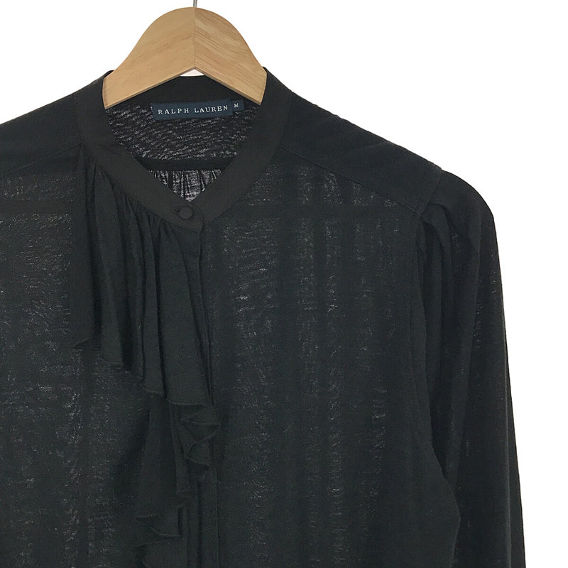 RALPH LAUREN / ラルフローレン silk100％ / シルク バンドカラー フリル ロングニットシャツ