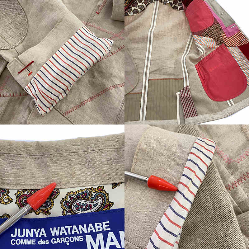 JUNYA WATANABE COMME des GARCONS MAN / ジュンヤワタナベコムデギャルソンマン ステッチ・パッチワーク エルボーパッチ リネン 4B シングルジャケット