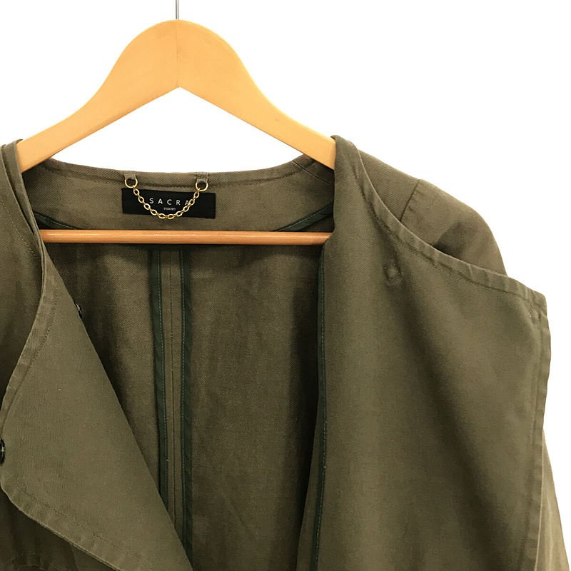SACRA / サクラ linen trench coat コットン リネン ノーカラー コクーン トレンチ コート
