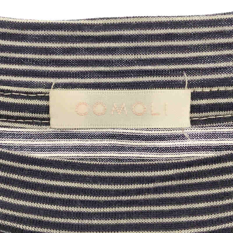 COMOLI / コモリ ウール天竺 半袖クルー ボーダーTシャツ Navy